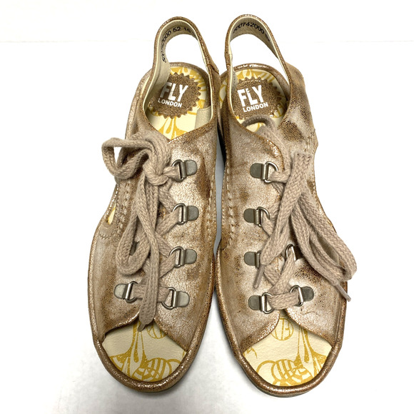 Fly London YLFA Luna Wedge Sandal Metallic Blush Pink Tinted Tan Gold 38… - Picture 4 of 8